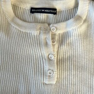 Brandy Melville Cream Ribbed Henley Top